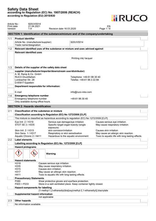 MSDS---920UV0014-UV