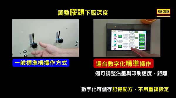 人机数字化设定可储存记忆配方，不用每次重复设定，【超快速切换】各种印刷配方。 对于印刷不同位置、多品项印刷，真得快速又方便